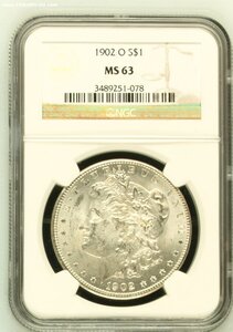 1 доллар 1902 г. - Морган - США - слаб NGC MS 63