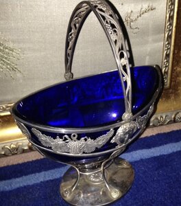 Классная сахарница для рафинада(серебро,кобальт.стекло)19в.