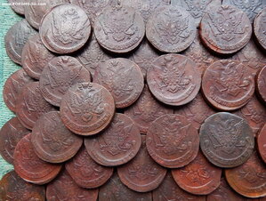 Продам 100 пятаков Екатерины 2 1758-1788 ЕМ
