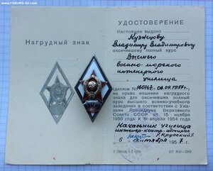 Ромб ВВМИУ с Удостоверение. Серебро.