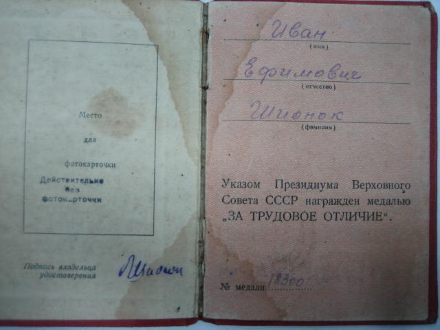 За Трудовое Отличие на треуголке с доком №18300