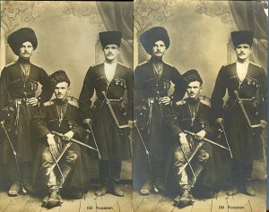 Фото-открытка с георгиевскими кавалерами-казаками