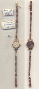 часы женские с браслетом, золото 583 , на корпусе 6 брилл.