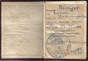 Почетный работник морского флота с док.