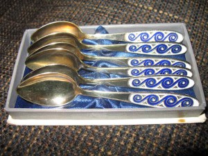 6 ложек 875 в коробке__эмаль__позолота