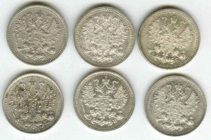 5 копеек  1897, 99, 1903, 08, 11, 12.