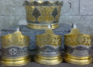 Подстаканники,вазочка-Кубачи.Серебро.