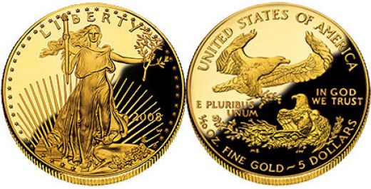 КУЛОН-$5долларовая монета США "American Gold Eagle $5Coins"