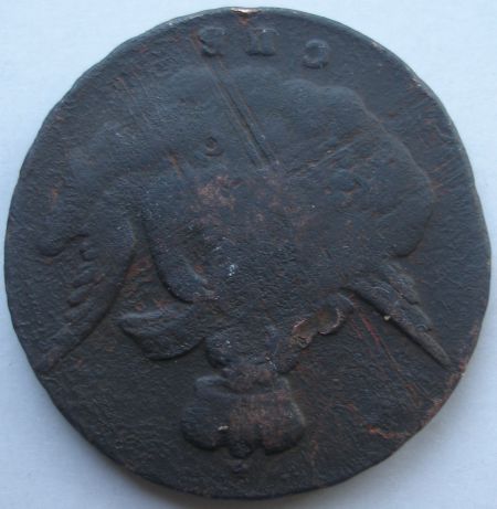 1 КОПЕЙКА 1756г (перечекан, интересная)