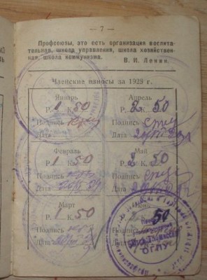 Членск.билет"Динамо" 1940г+профс.билет 1928г