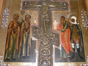 Икона-врезка "РАСПЯТИЕ" (дерево, позолота, бронза).