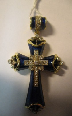 Крест нательный эмали, брюлики. 750