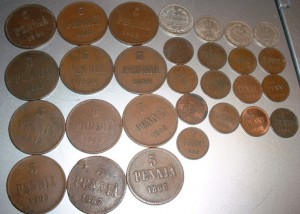 Финляндия 29 монет 1 5 25 50 пенни 1867-1917 Серебро Медь