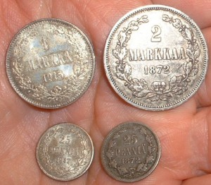Финляндия 1 марка 1915 2 марки 1872 25 пенни 1872-1917 Сереб