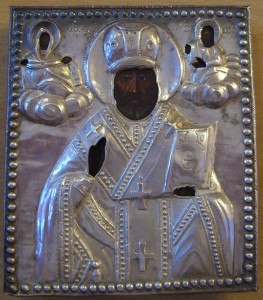 Никола, серебро - толстый оклад, коробка.