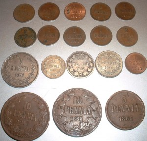 Финляндия 18 монет 1-50 пенни+1 марка 1867-1917 Серебро Медь