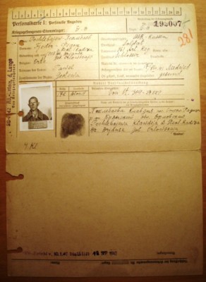 Концлагерная учётная карточка военнопленного.1942 - 1944 гг.