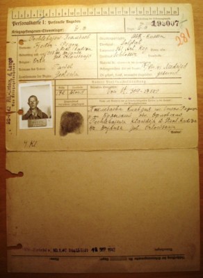 Концлагерная учётная карточка военнопленного.1942 - 1944 гг.