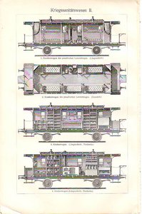 Гравюры. Санитарный вагон, палатка, домик. Германия.