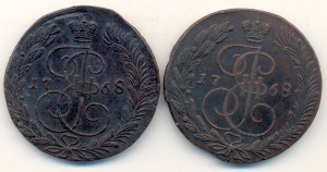 2 пятачка 1768года. Разные....