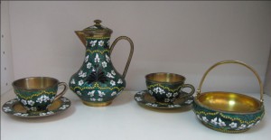 Сервиз кофейный серебро 916 эмаль.