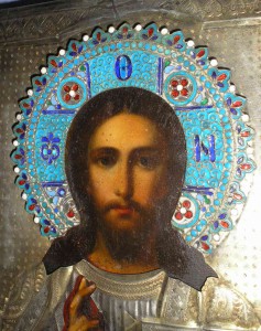 Икона Господь Вседержитель. Серебро. Многоэмалевый венчик.