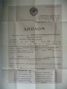 Диплом с Наградными Часами 1937год!