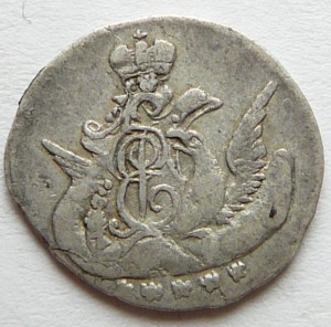 5 копеек 1758 серебро, гладкий гурт