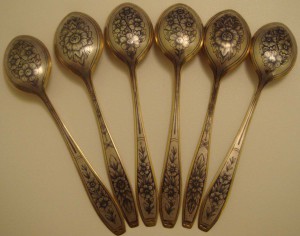 Ложки, позолота, чернение. 875 пр.